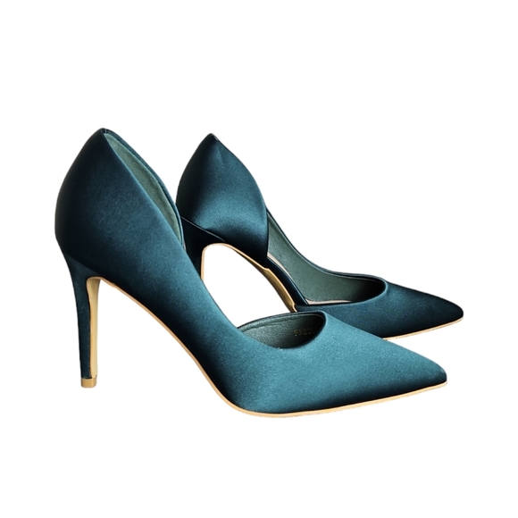 Big Tree Green Satin Heels 8.5 Sz 40 - Picture 3 of 4